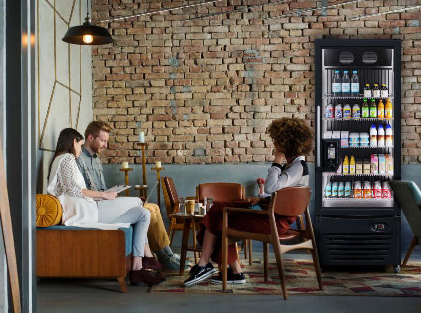 Smart vending cooler in a lounge space